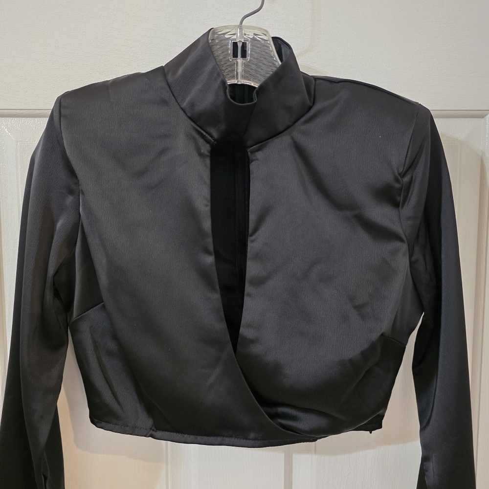 Nasty Gal Black Satin Crop Top